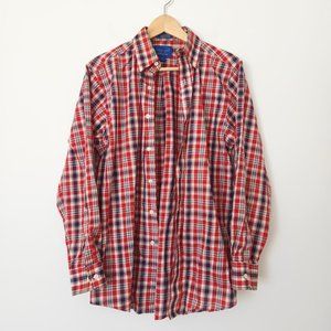 Vintage 90s‎ Towncraft Plaid Loop Button Down Shirt Red White Navy Men's Small